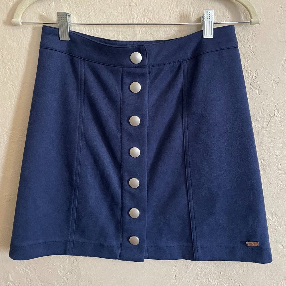 Navy Blue Snap Button Mini Skirt, Small